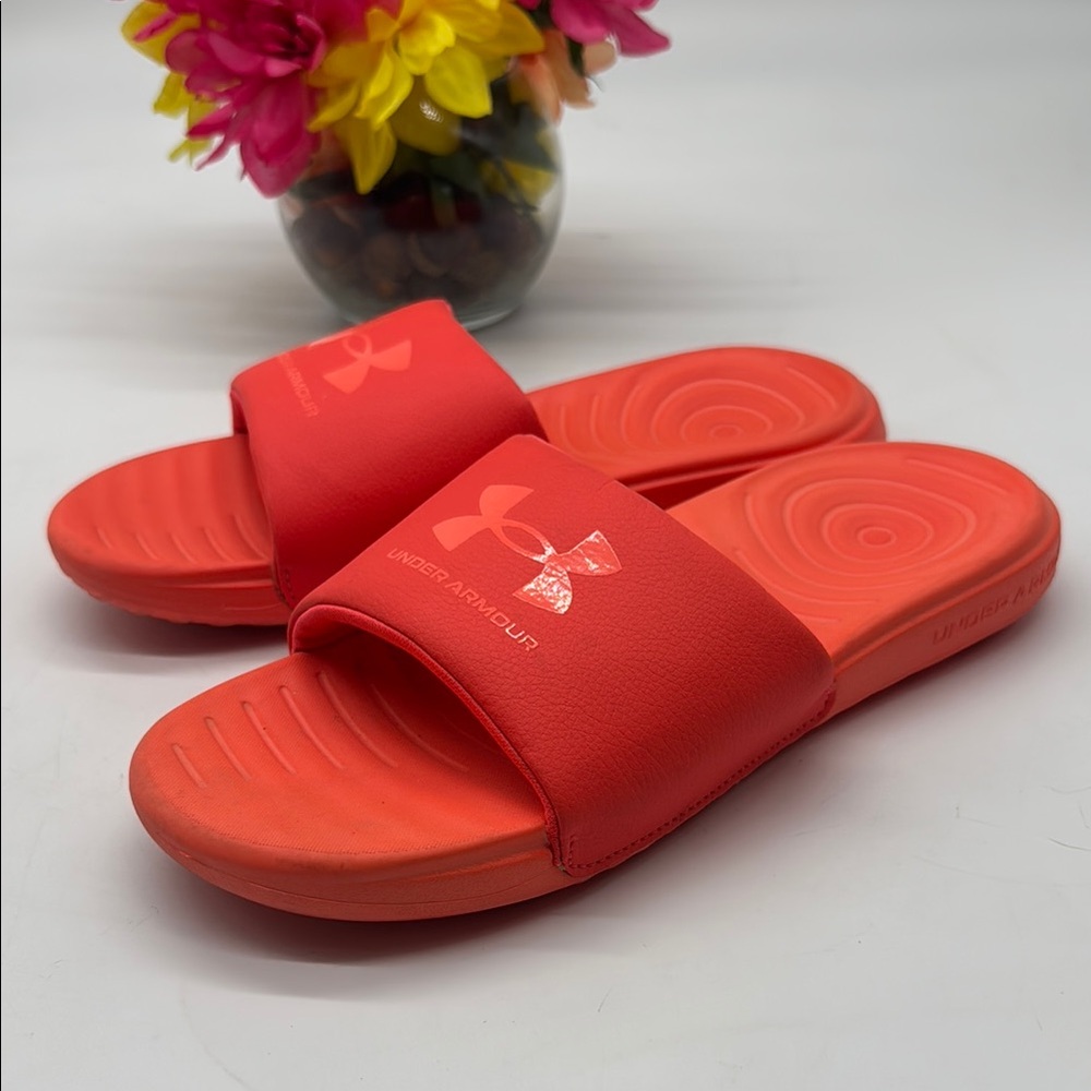 Under Armour Orange Slide Sandals w/ Cushioned Sole and Open Toe Style 7